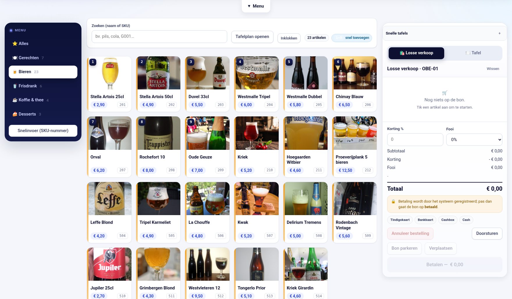 Kassa vol bieren met productfoto’s